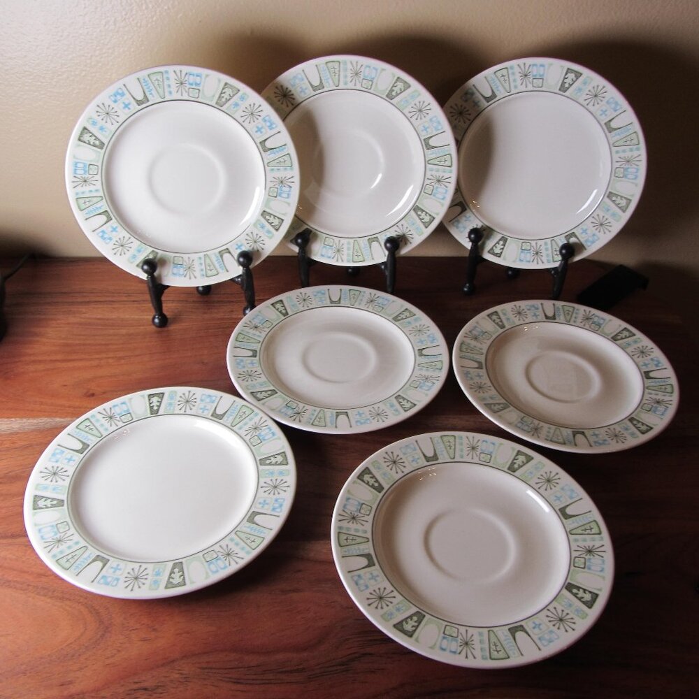 taylorstone cathay MCM atomic starburst salad plates saucers - set of 7 (W6256)
